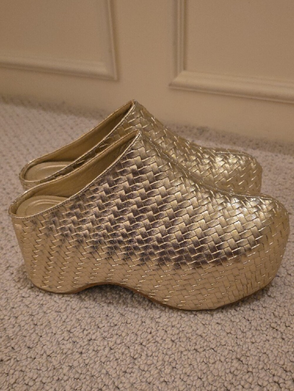 Metallic Gold Woven Ballet Flats for Women